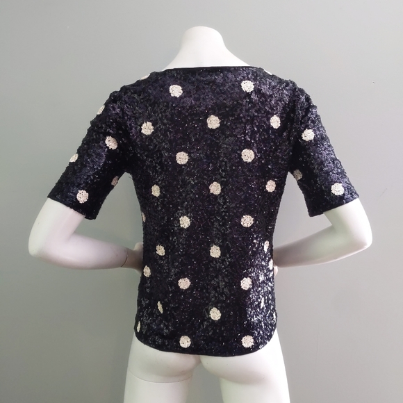 J Crew B&W Sequin Polka Dot Pullover Crewneck Shirt S - Picture 5 of 6